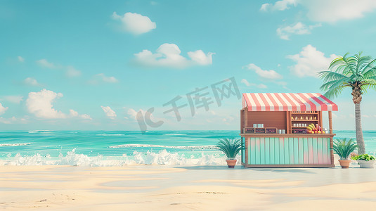 夏天海边沙滩小商店高清摄影图