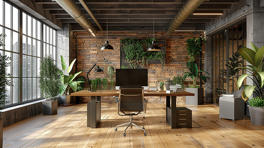 现代化办公室内部地板工业风格图片