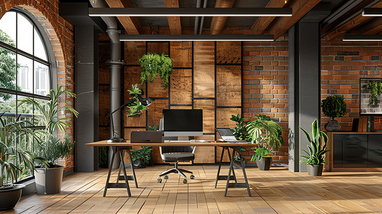 现代化办公室内部地板工业风格照片