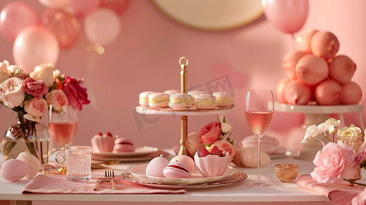 粉色爱心甜品立体描绘摄影照片