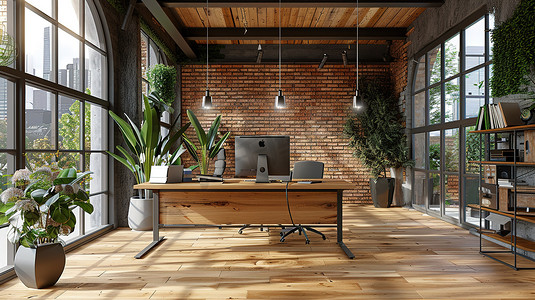 现代化办公室内部地板工业风格摄影照片
