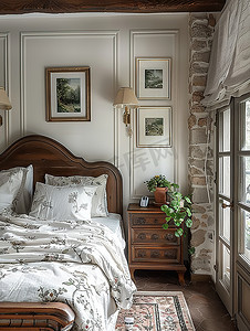 法国风格民宿经典卧室高清摄影图