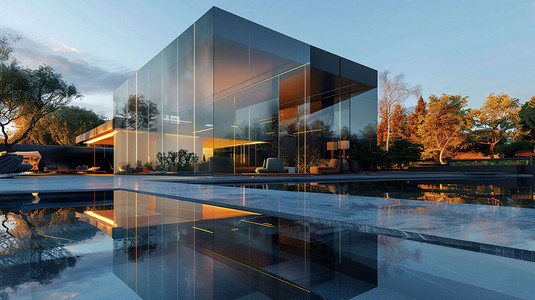 水上玻璃房子立体描绘摄影照片