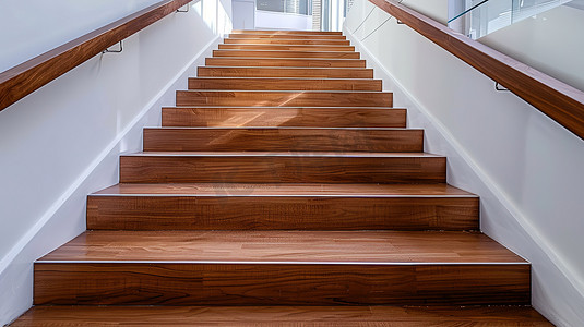 现代原木质感楼梯摄影图