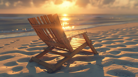 沙滩躺椅大海日落摄影照片