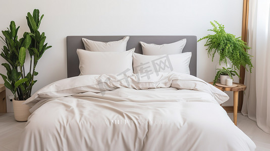 现代卧室浅色和色调高清摄影图