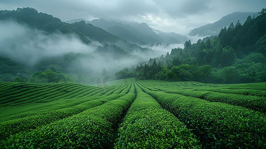 茶林大山立体描绘摄影照片