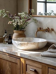 大理石洗手盆的家居装饰高清摄影图