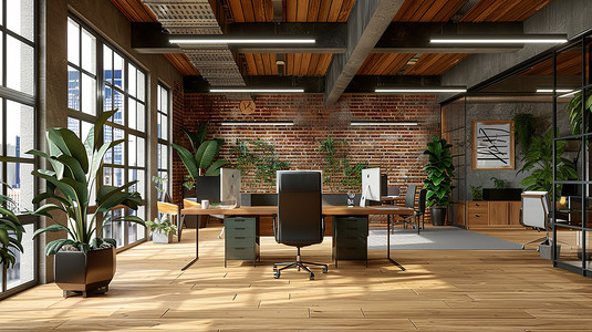 现代化办公室内部地板工业风格摄影配图