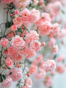 白色墙壁上美丽的粉红色玫瑰高清图片