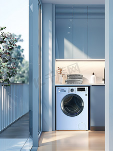 洗衣机洗衣机摄影照片_滚筒洗衣机现代阳台图片