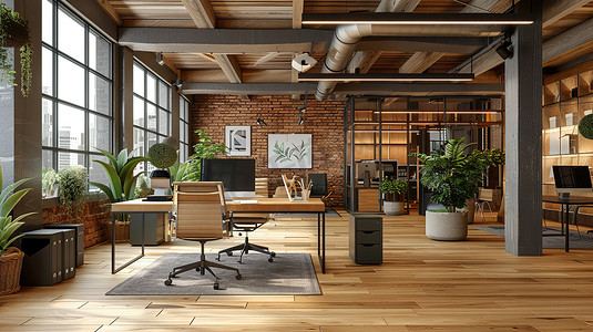 现代化办公室内部地板工业风格图片