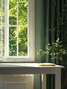 窗台图片摄影照片_浅绿色清新的窗户家居图片