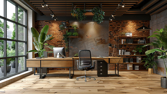 现代化办公室内部地板工业风格高清图片