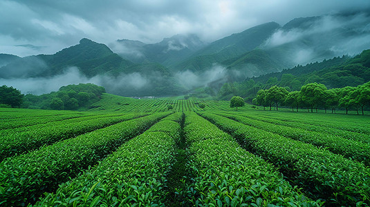 茶林大山立体描绘摄影照片