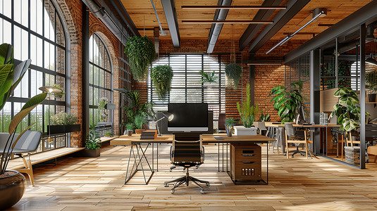 现代化办公室内部地板工业风格摄影图
