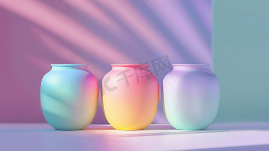 彩色罐子立体描绘摄影照片