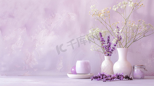 紫色摄影照片_紫色花束砖石立体描绘摄影照片