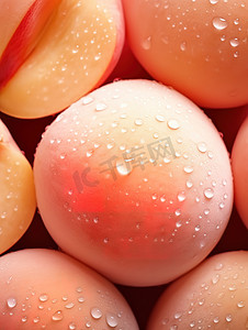 新鲜的桃子水滴水珠摄影配图
