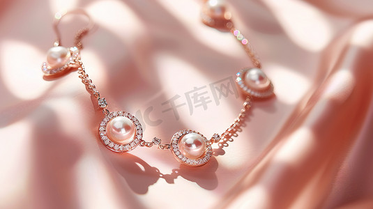 珍珠的项链和耳环摄影图