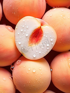新鲜的桃子水滴水珠图片