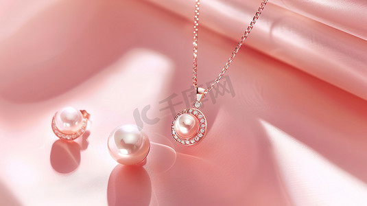 珍珠白纯色摄影照片_珍珠的项链和耳环高清摄影图