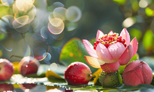 盛夏戏水摄影照片_盛夏莲蓬摄影图