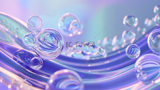 紫色渐变蓝背景图片_彩虹气泡带有波浪线背景
