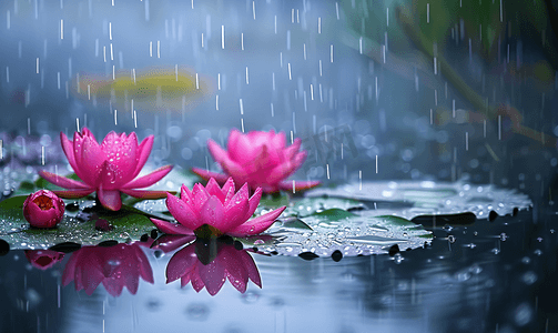 雨后荷塘荷花摄影图