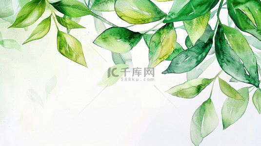 手绘水彩叶子背景图片_绿叶手绘的水彩边框框架设计