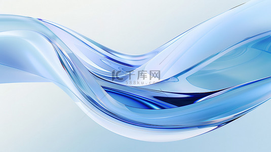 水晶透明玻璃蓝色飘带背景图片