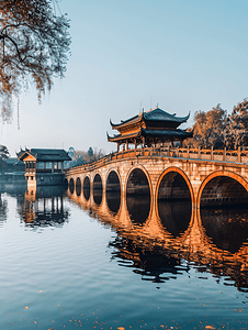 中国风底纹摄影照片_五庭桥，又称莲花桥，是中国扬州瘦西湖的一座著名古建筑.