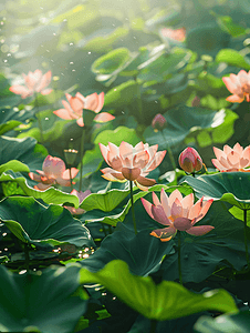 池塘荷花风景摄影图