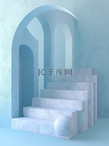 展台台阶背景图片_楼梯台阶浅蓝色背景