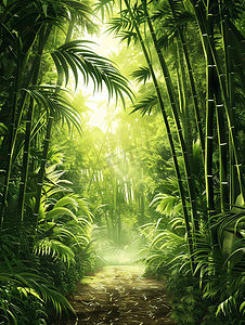 丛林摄影照片_竹林绿意盎然的丛林