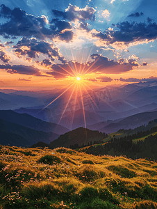 天空摄影照片_夏日山间日出夕阳风光云朵自然风景自然风光