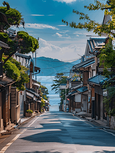 日系日本海岸线镰仓街道摄影图
