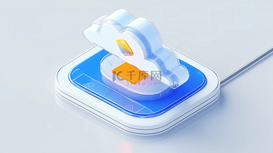云科技蓝色磨砂玻璃3D云图标素材