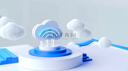 科技蓝色素材背景图片_云科技蓝色磨砂玻璃3D云图标10素材