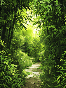 热带植物叶子摄影照片_竹林绿意盎然的丛林