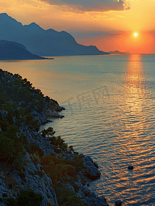 海洋唯美摄影照片_土耳其风景海上夕阳