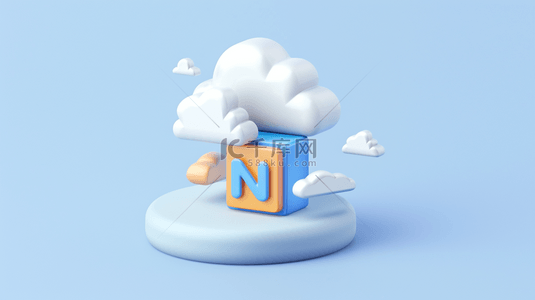 云科技蓝色磨砂玻璃3D云图标背景图片