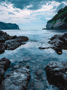 日系日本海边镰仓大海摄影图