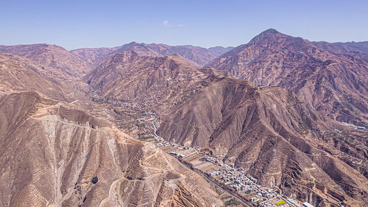 甘肃黄土高原地质景观群山沟壑航拍实拍