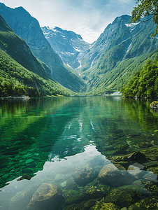 夏天绿水青山湖景风光旅游摄影图