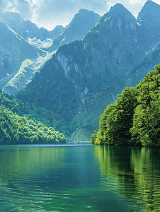 夏天绿水青山湖景风光旅游摄影图