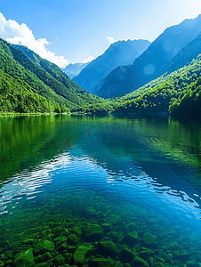 夏天绿水青山湖景风光旅游摄影图