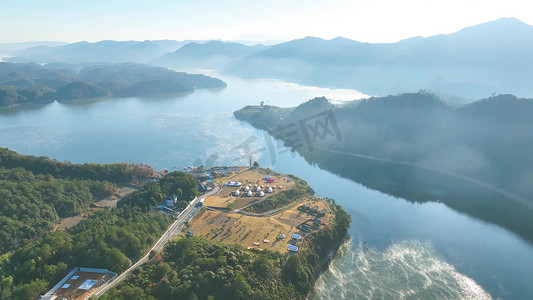 航拍山河风光户外露营地自然风景实拍素材