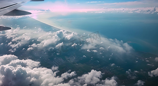 航拍飞机飞越云层空中AI