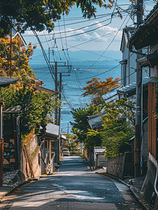 日系日本海岸线镰仓街道摄影图